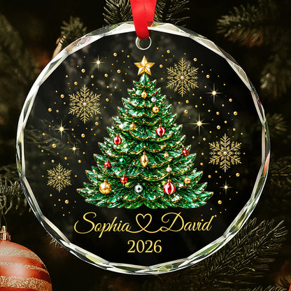 Our First Christmas Together With Christmas Tree And Snowflakes - Personalized Custom Circle Glass Ornament - CPL1922_CGOR