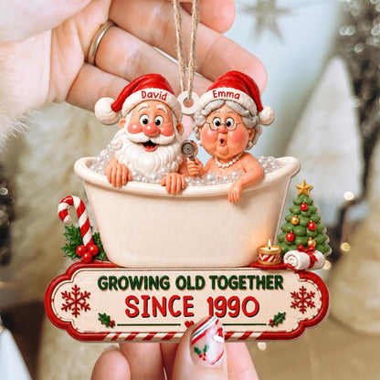 Growing Old Together Santa And Mrs Claus In Bathtub Christmas Decor - Personalized Custom Wood Ornament, Custom Shaped - CPL1930_WDO