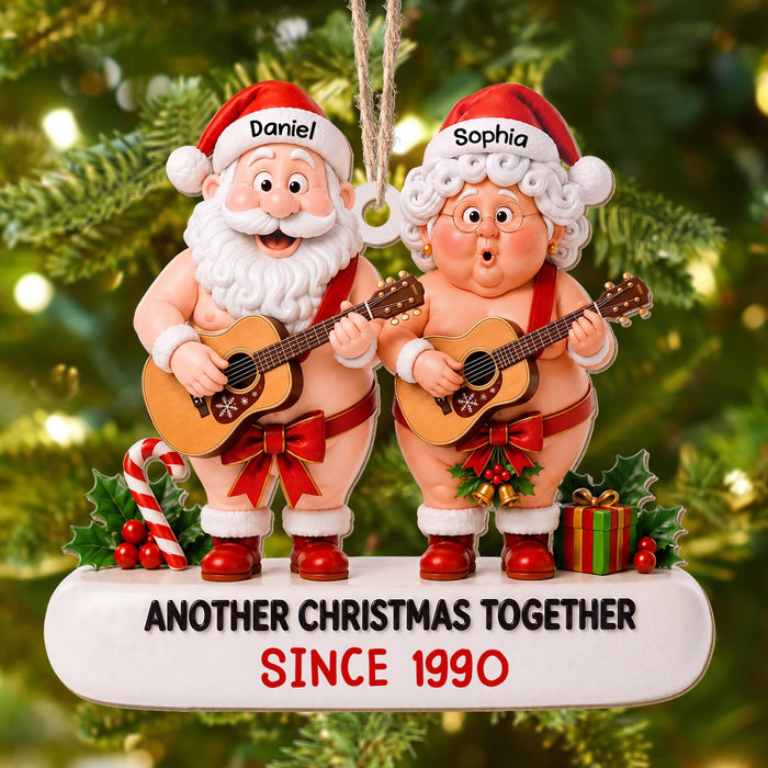 Another Christmas Together Since Acoustic Guitar Santa Couple - Personalized Custom Wood Ornament, Custom Shaped - CPL1971_WDO