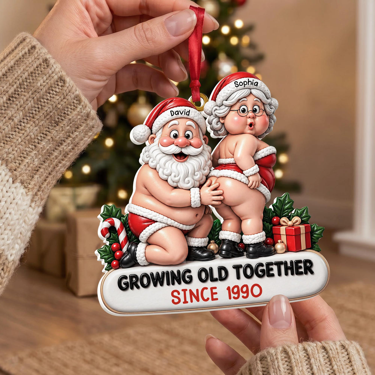 Growing Old Together Funny Santa And Mrs Claus Ornament - Personalized 3D Relief White Acrylic Ornament - CPL1998_3DACO