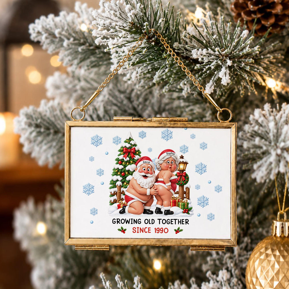 Growing Old Together Since Santa Claus And Mrs Claus Funny Couple - Personalized Metal Frame Ornament - CPL1998_GOFRO