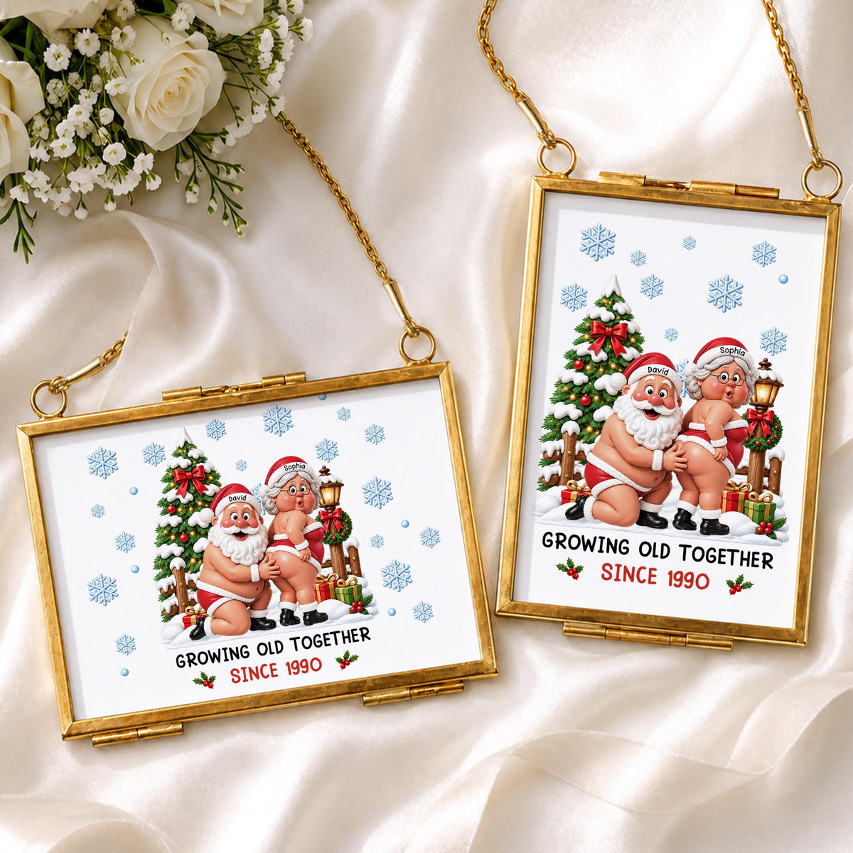 Growing Old Together Since Santa Claus And Mrs Claus Funny Couple - Personalized Metal Frame Ornament - CPL1998_GOFRO
