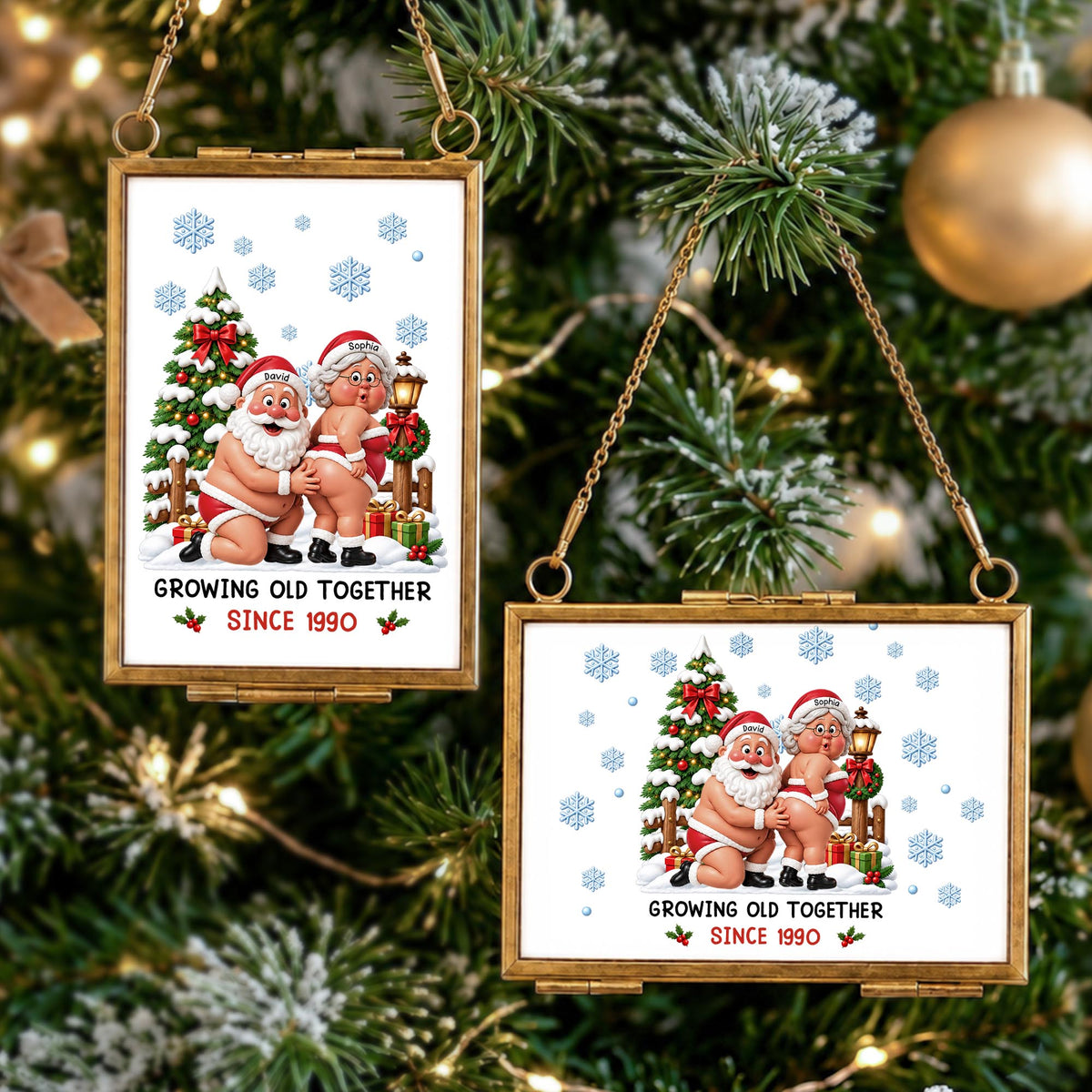 Growing Old Together Since Santa Claus And Mrs Claus Funny Couple - Personalized Metal Frame Ornament - CPL1998_GOFRO