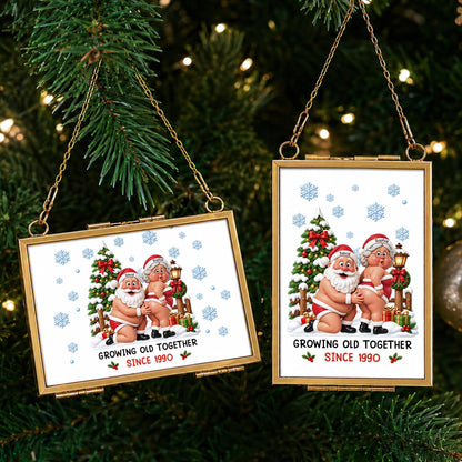 Growing Old Together Since Santa Claus And Mrs Claus Funny Couple - Personalized Metal Frame Ornament - CPL1998_GOFRO