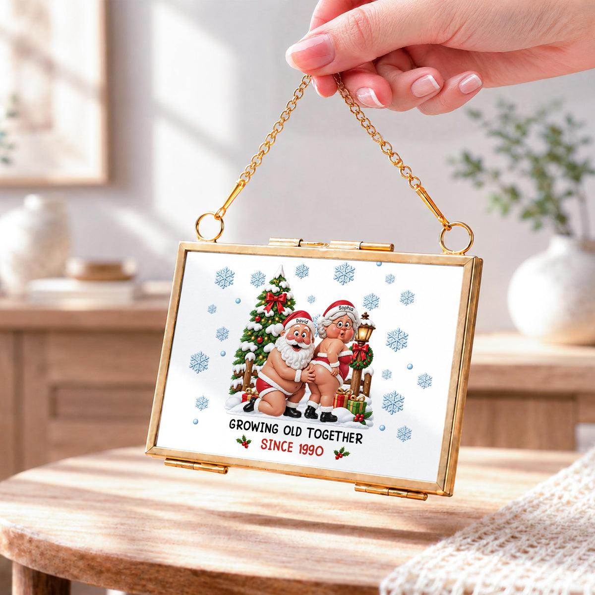 Growing Old Together Since Santa Claus And Mrs Claus Funny Couple - Personalized Metal Frame Ornament - CPL1998_GOFRO
