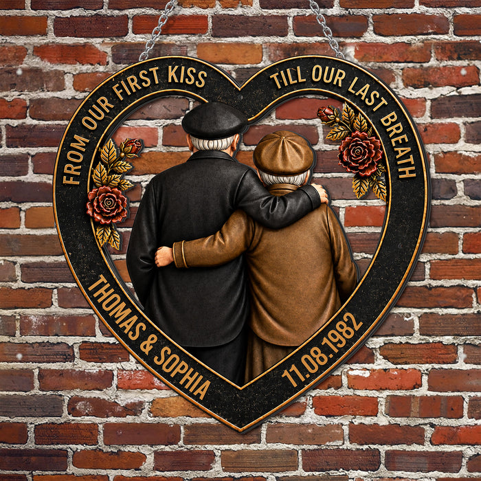 From Our First Kiss Till Our Last Breath Heart Roses Couple - Personalized Custom Shaped Metal Sign - CPL2050_CUMES