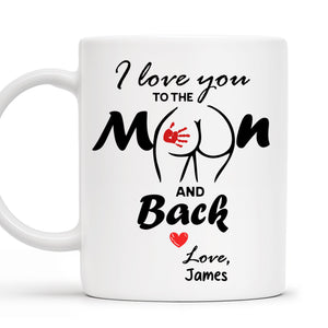 I Love You To The Moon And Back Mug With Moon And Hands Design