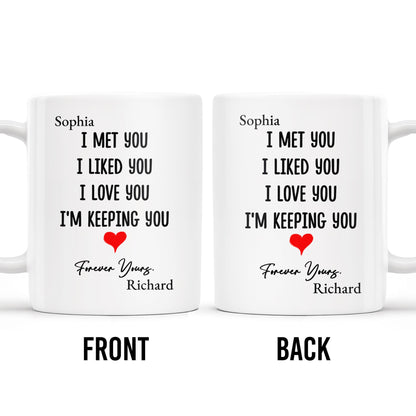 I Met You I Love You Forever Yours Coffee Mug With Heart