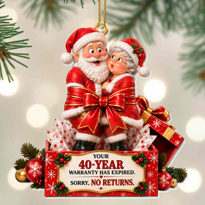 Our Years Warranty Has Expired Santa Couple Gift Box - Personalized Custom Acrylic Ornament, Christmas Gift - CPL2167_ACO