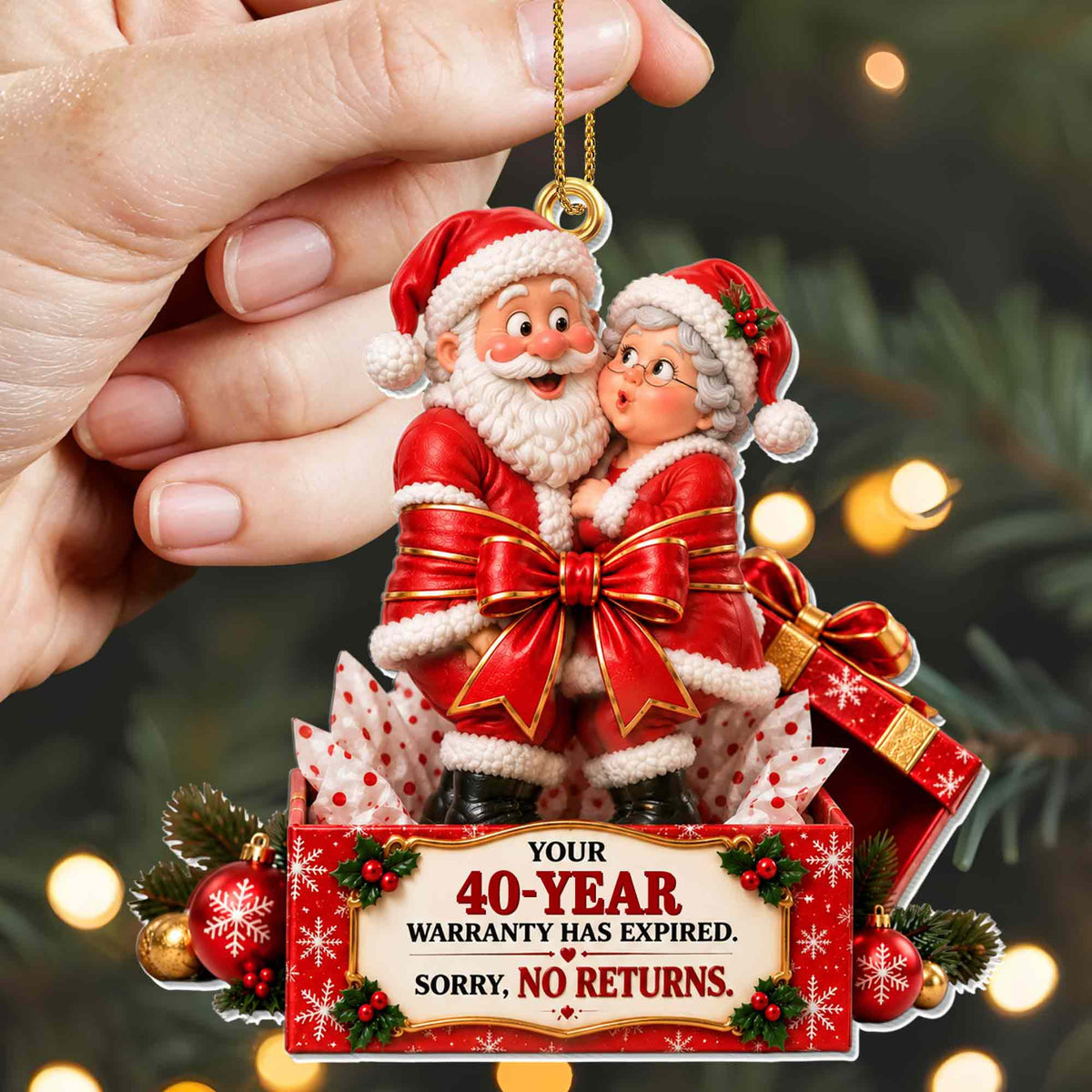 Our Years Warranty Has Expired Santa Couple Gift Box - Personalized Custom Acrylic Ornament, Christmas Gift - CPL2167_ACO