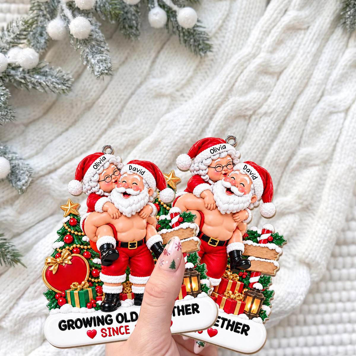 Growing Old Together Since Santa And Mrs Claus Couple - Personalized Custom Wood Ornament, Custom Shaped - CPL2169_WDO