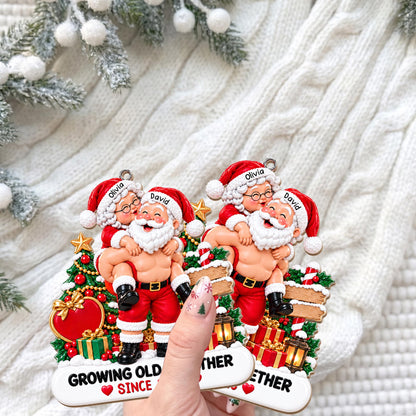 Growing Old Together Since Santa And Mrs Claus Couple - Personalized Custom Wood Ornament, Custom Shaped - CPL2169_WDO