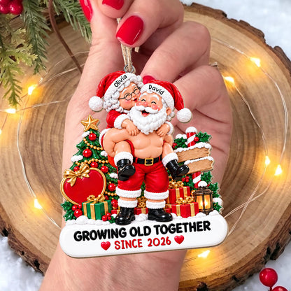 Growing Old Together Since Santa And Mrs Claus Couple - Personalized Custom Wood Ornament, Custom Shaped - CPL2169_WDO