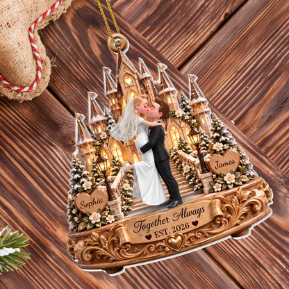 Together Always Wedding Day Bride And Groom With Castle - Personalized Custom Acrylic Ornament, Christmas Gift - CPL2182_ACO