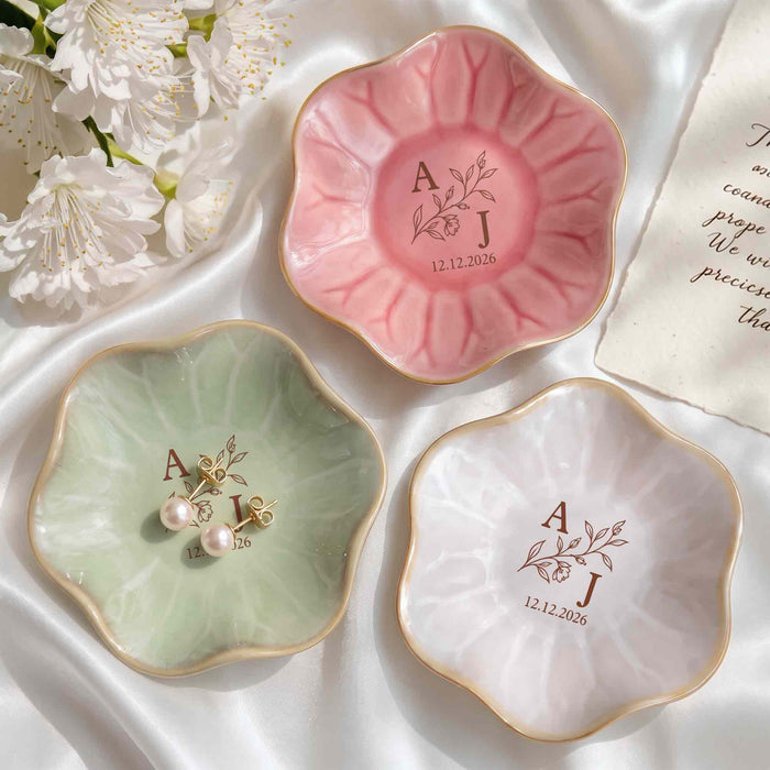 Our Monogram Floral Design Lotus Flower Personalized Wedding Gift - Personalized Lotus Jewelry Dish - CPL2200_LOCRD