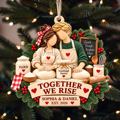 Together We Rise, Sourdough Baking Couple With Flour And Rolling Pin - Personalized Custom Wood Ornament, Custom Shaped - CPL2267_WDO