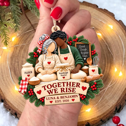 Together We Rise, Sourdough Baking Couple With Flour And Rolling Pin - Personalized Custom Wood Ornament, Custom Shaped - CPL2267_WDO