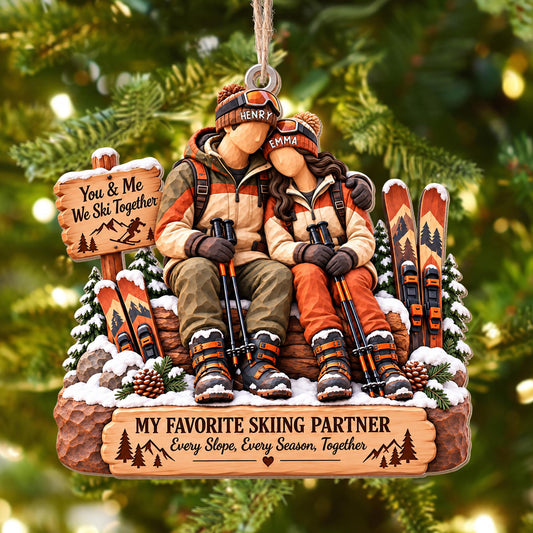 You And Me We Ski Together My Favorite Skiing Partner Couple Ornament - Personalized Custom Wood Ornament, Custom Shaped - CPL2283_WDO