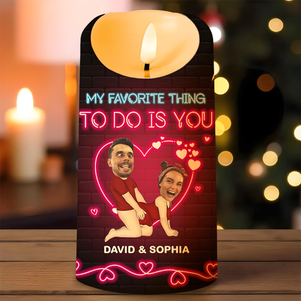 My Favorite Thing To Do Is You With Neon Hearts and Couple Portrait