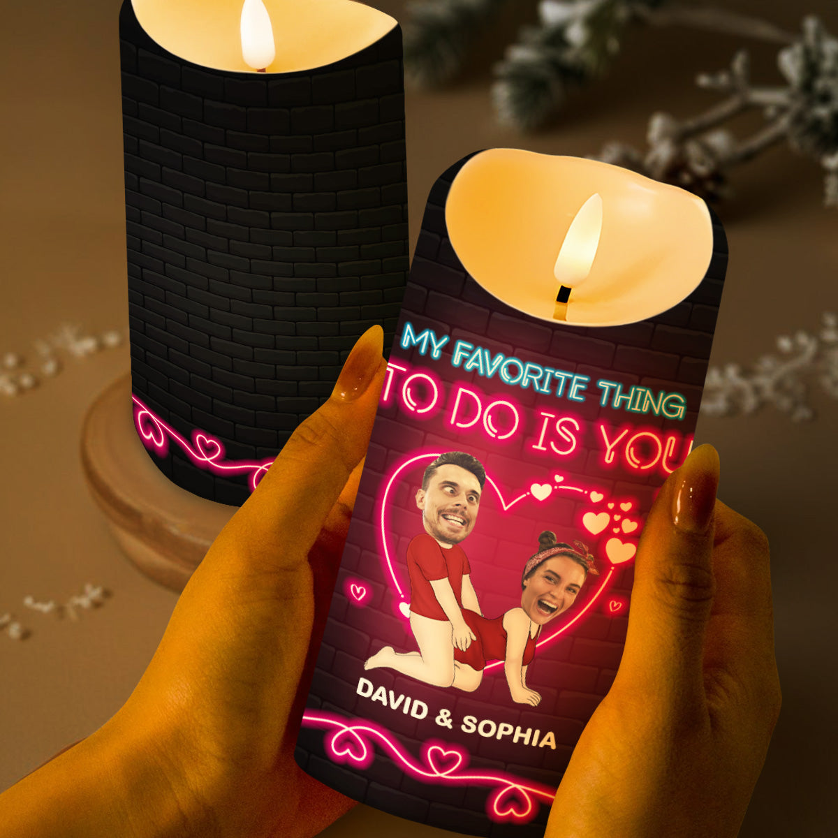 My Favorite Thing To Do Is You With Neon Hearts and Couple Portrait