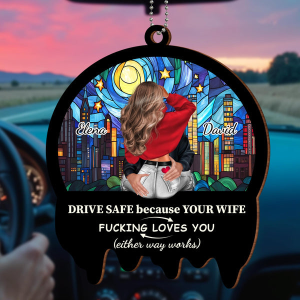 Drive Safe Cityscape Ornament With Stained Glass Style And Heart