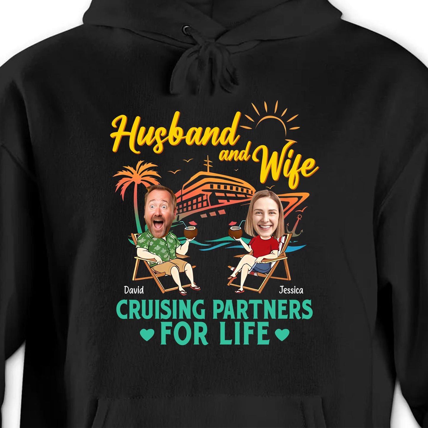 Husband And Wife Cruising Partners For Life, Cruise Ship And Sun