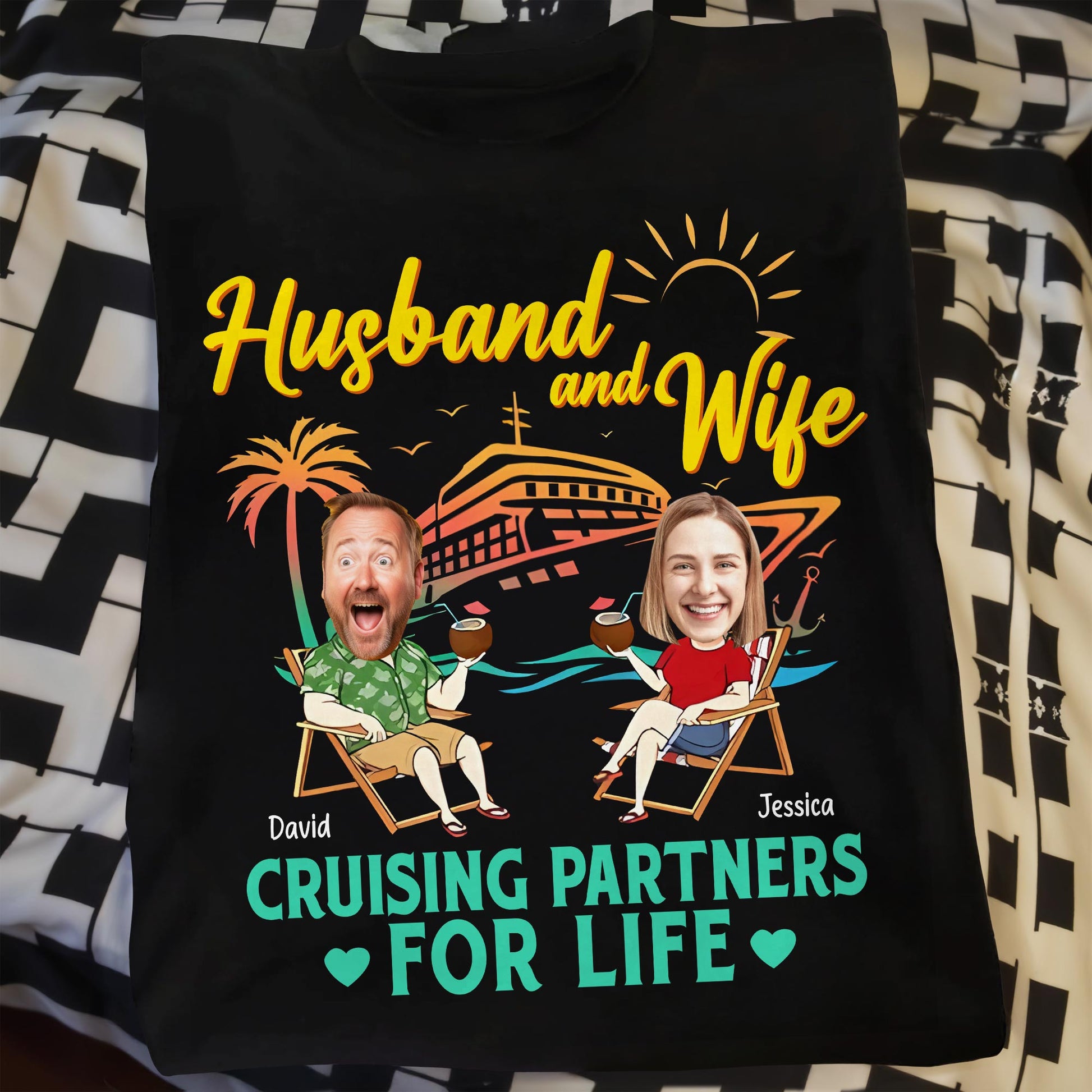 Husband And Wife Cruising Partners For Life, Cruise Ship And Sun