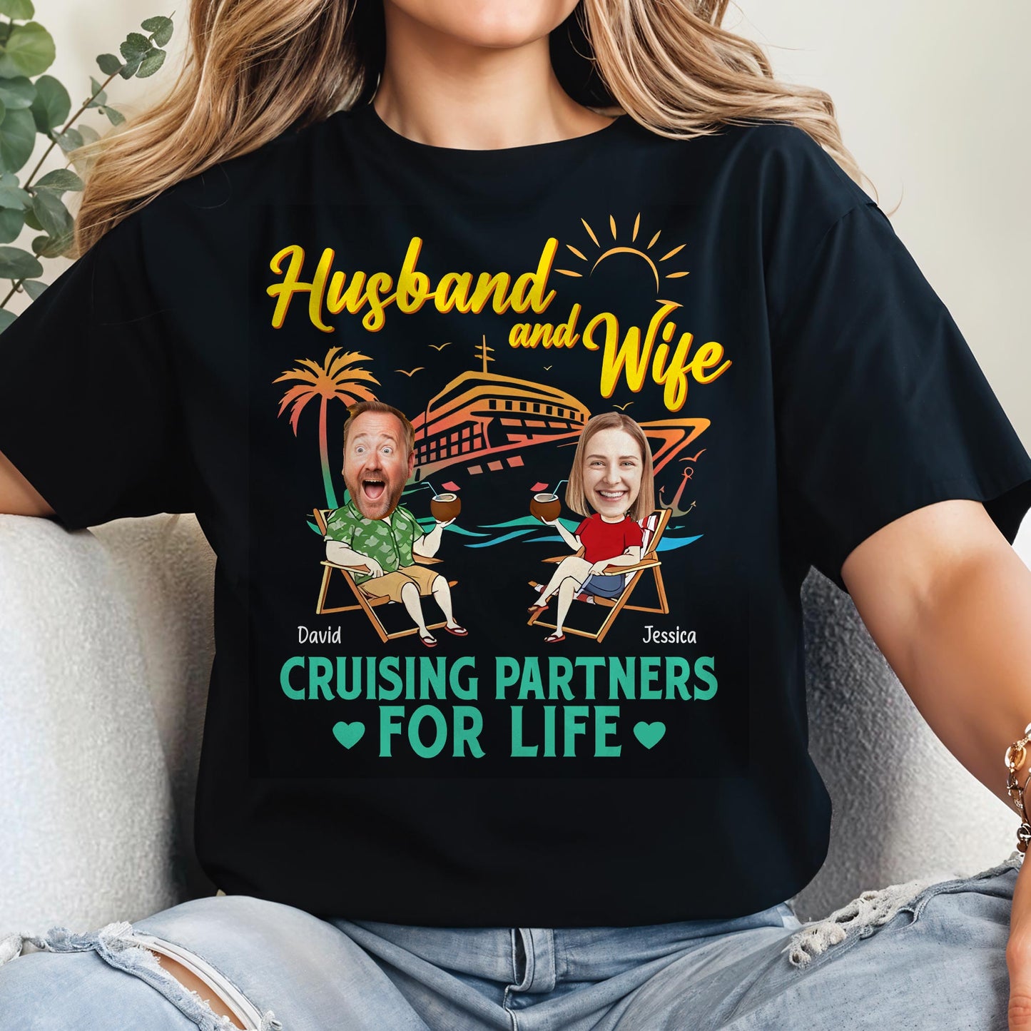Husband And Wife Cruising Partners For Life, Cruise Ship And Sun