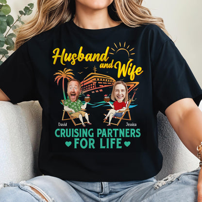 Husband And Wife Cruising Partners For Life, Cruise Ship And Sun