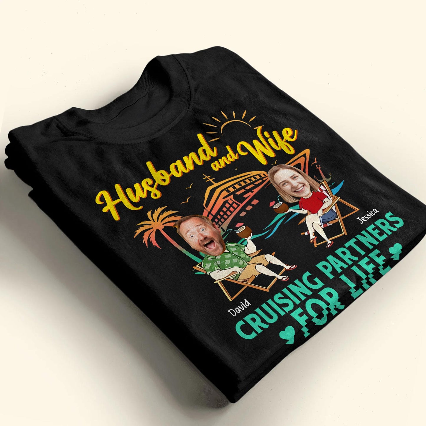 Husband And Wife Cruising Partners For Life, Cruise Ship And Sun