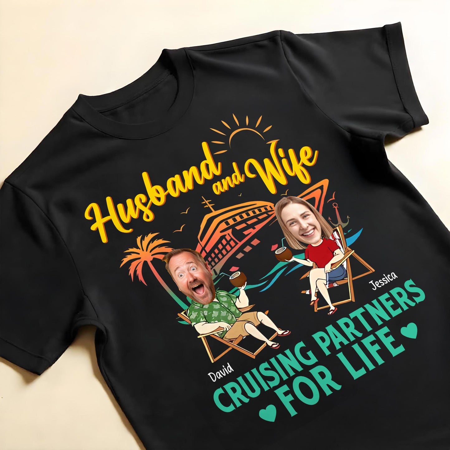 Husband And Wife Cruising Partners For Life, Cruise Ship And Sun