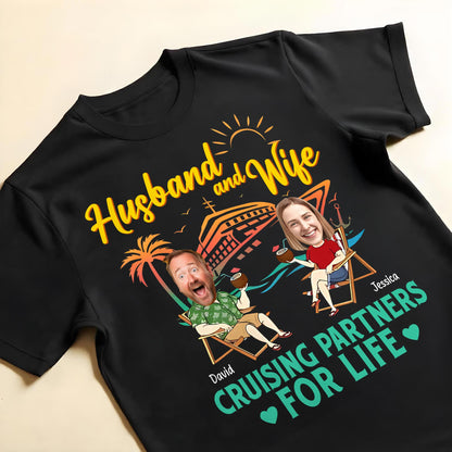 Husband And Wife Cruising Partners For Life, Cruise Ship And Sun