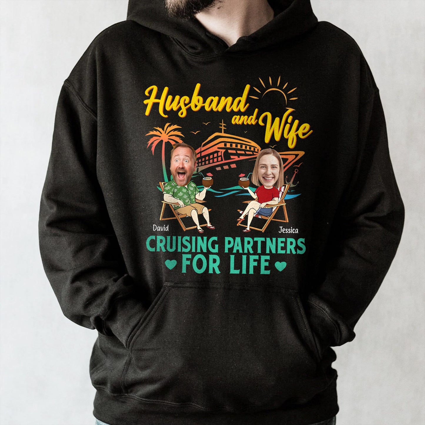 Husband And Wife Cruising Partners For Life, Cruise Ship And Sun