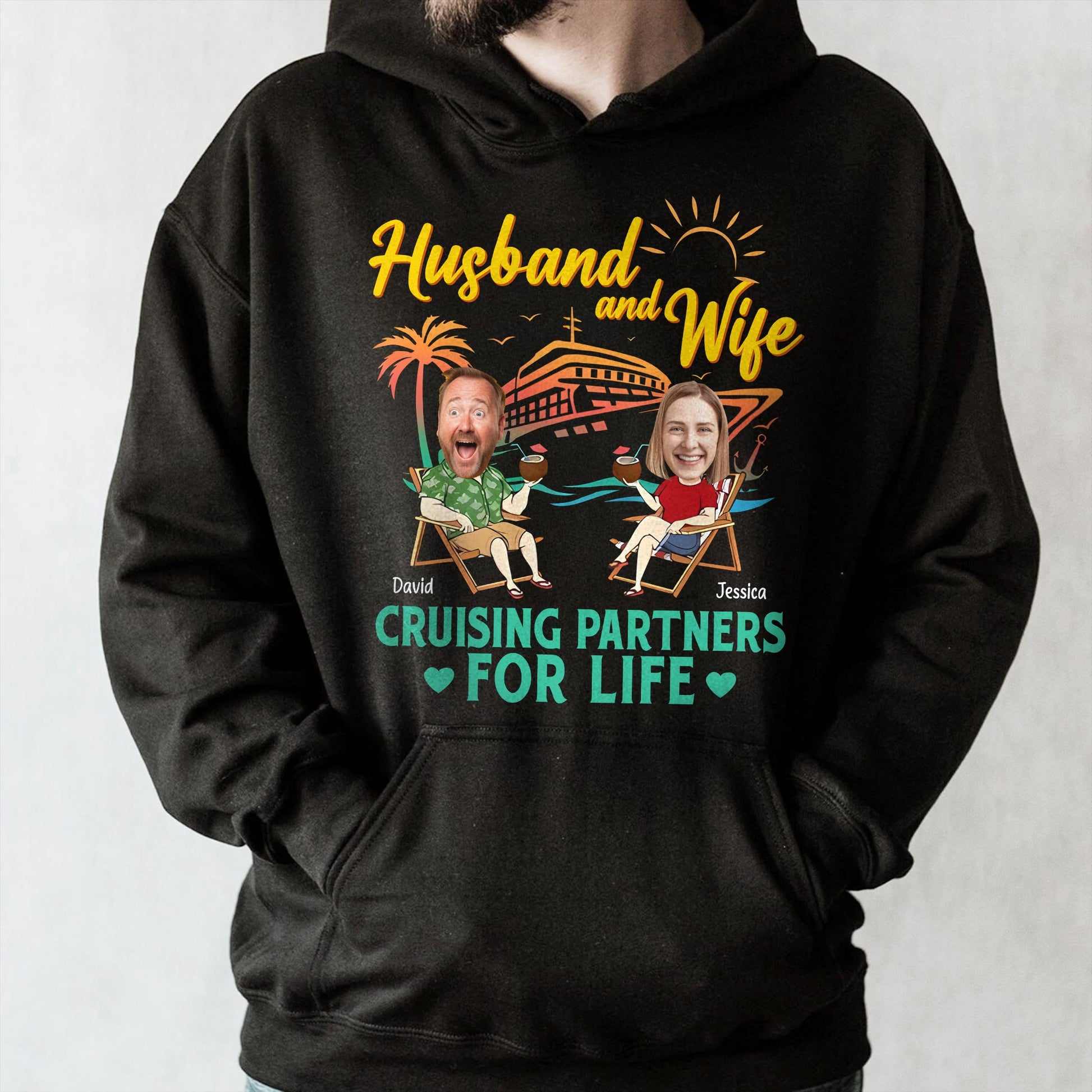 Husband And Wife Cruising Partners For Life, Cruise Ship And Sun