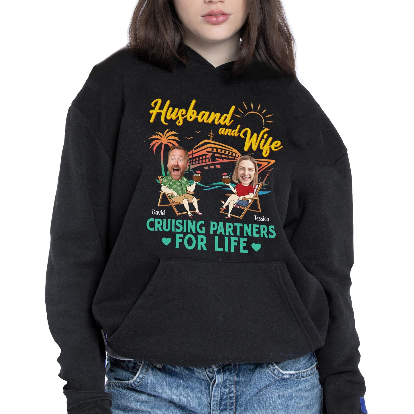 Husband And Wife Cruising Partners For Life, Cruise Ship And Sun