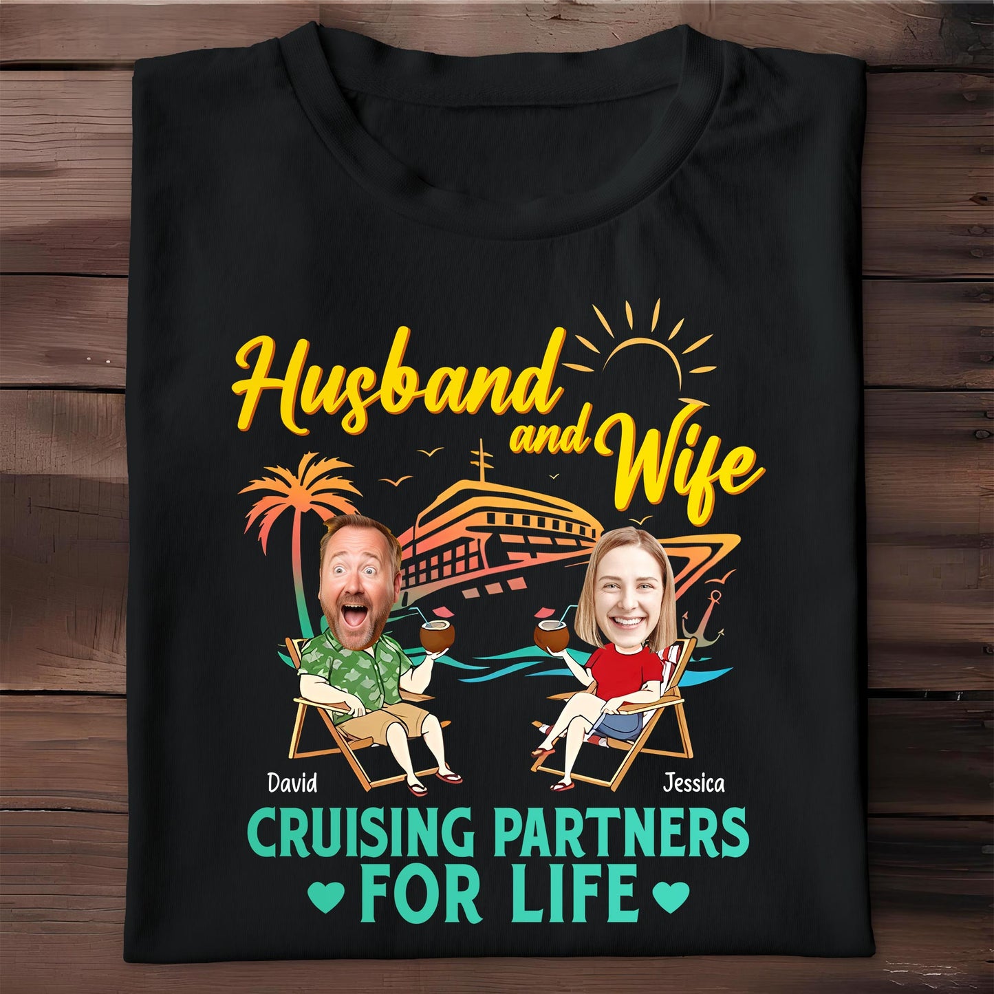 Husband And Wife Cruising Partners For Life, Cruise Ship And Sun