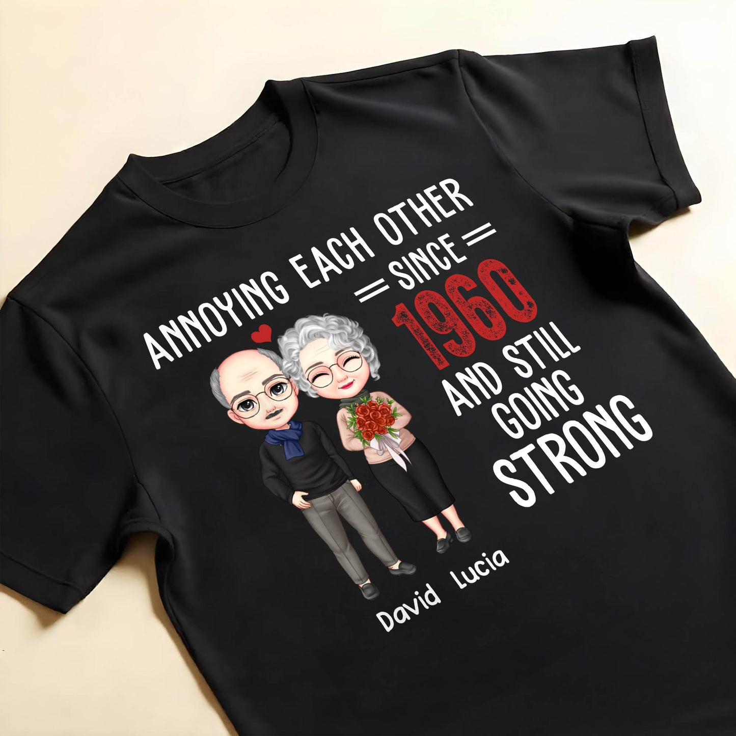 Annoying Each Other Since 1960 And Still Going Strong, Cartoon Couple And Heart