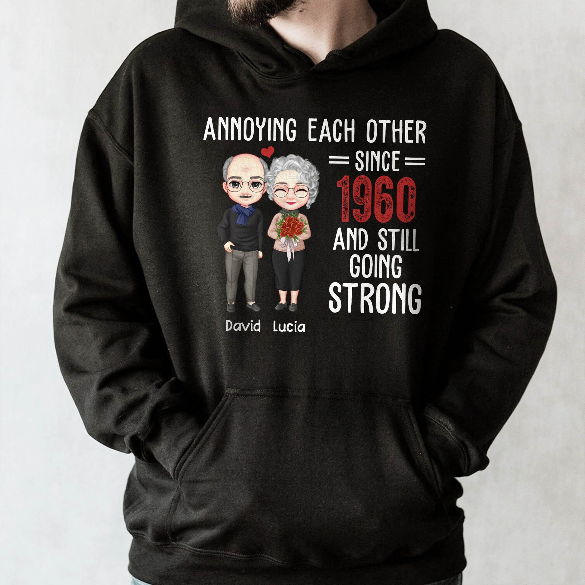 Annoying Each Other Since 1960 And Still Going Strong, Cartoon Couple And Heart