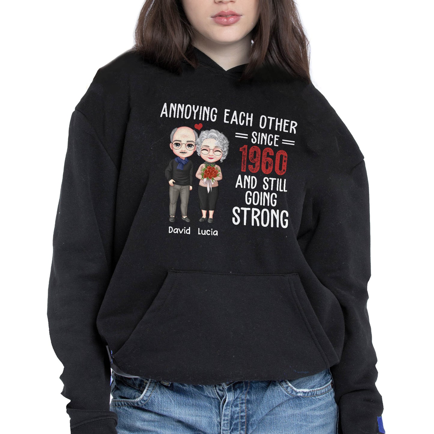 Annoying Each Other Since 1960 And Still Going Strong, Cartoon Couple And Heart