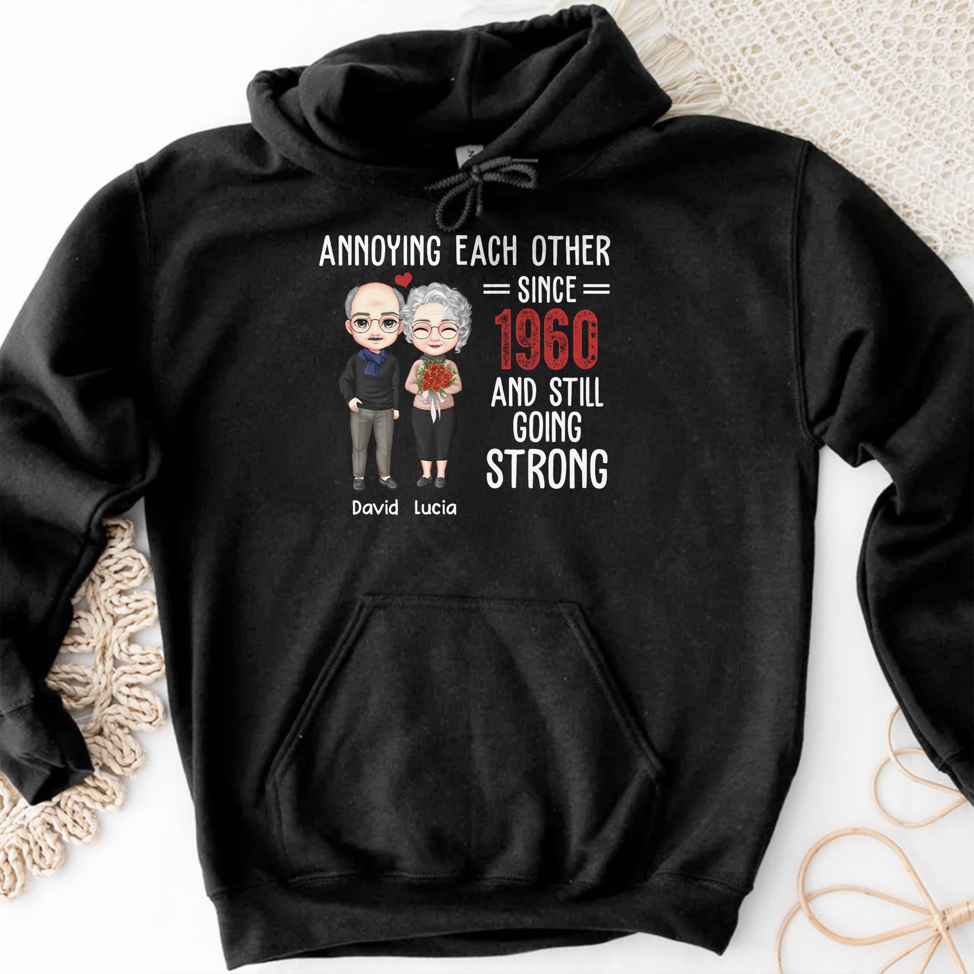 Annoying Each Other Since 1960 And Still Going Strong, Cartoon Couple And Heart