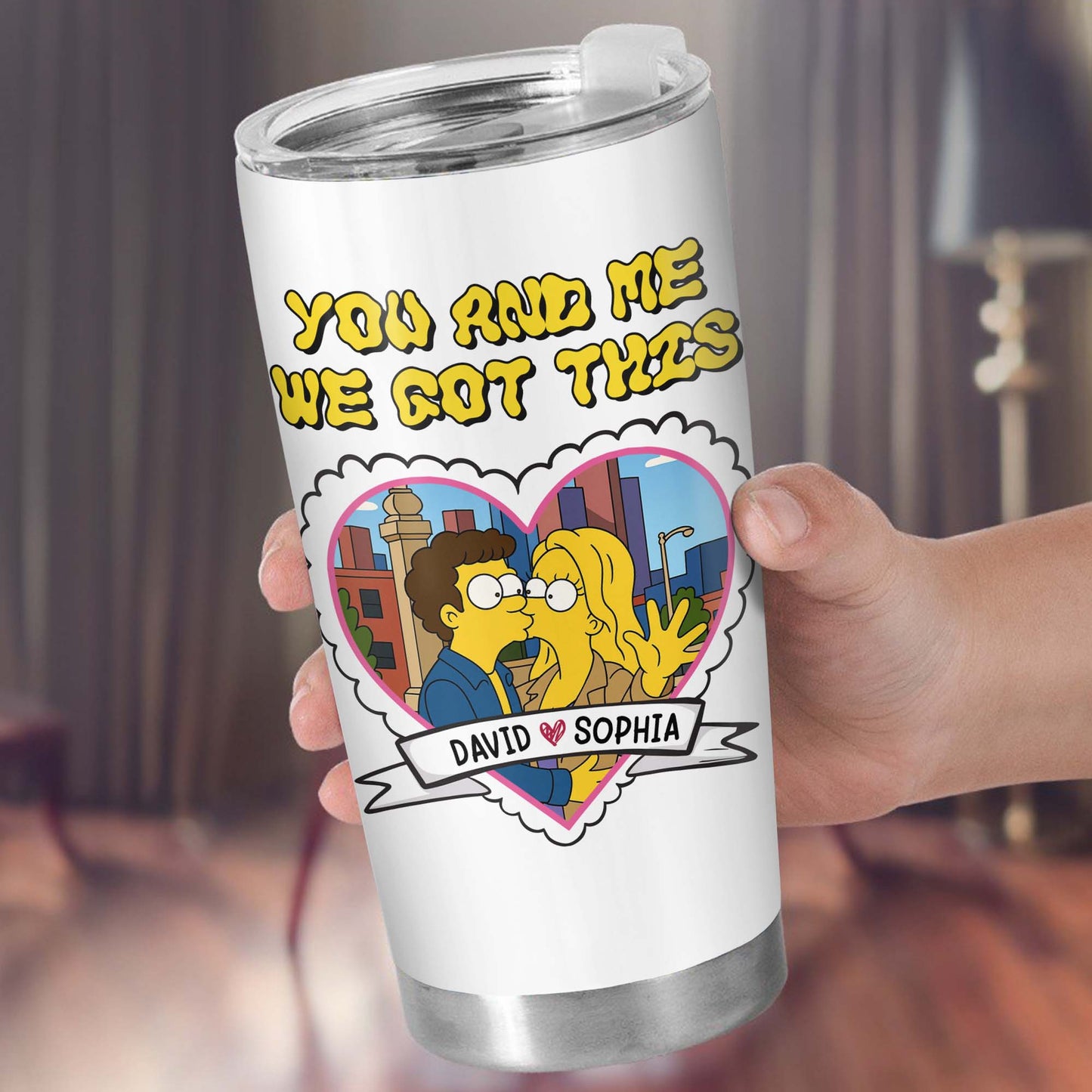 You And Me We Got This Heart And Cartoon Couple Tumbler Design