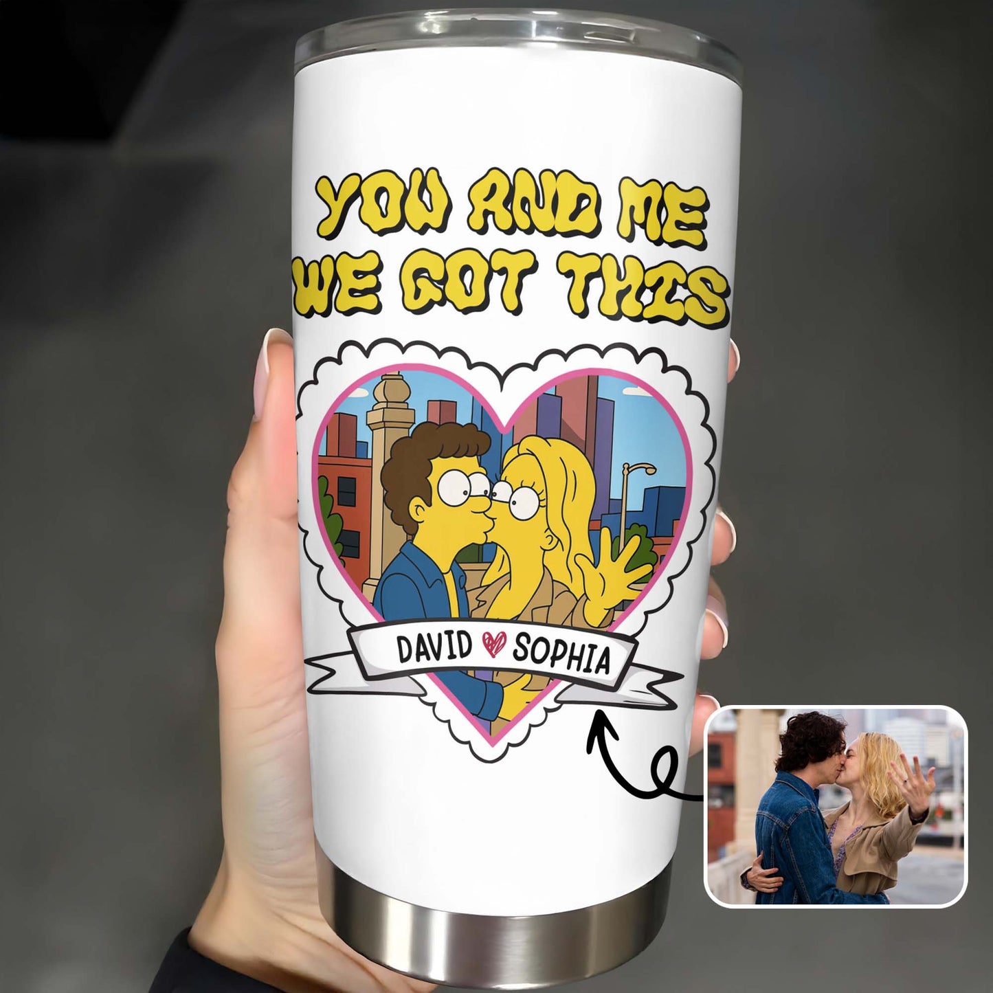 You And Me We Got This Heart And Cartoon Couple Tumbler Design