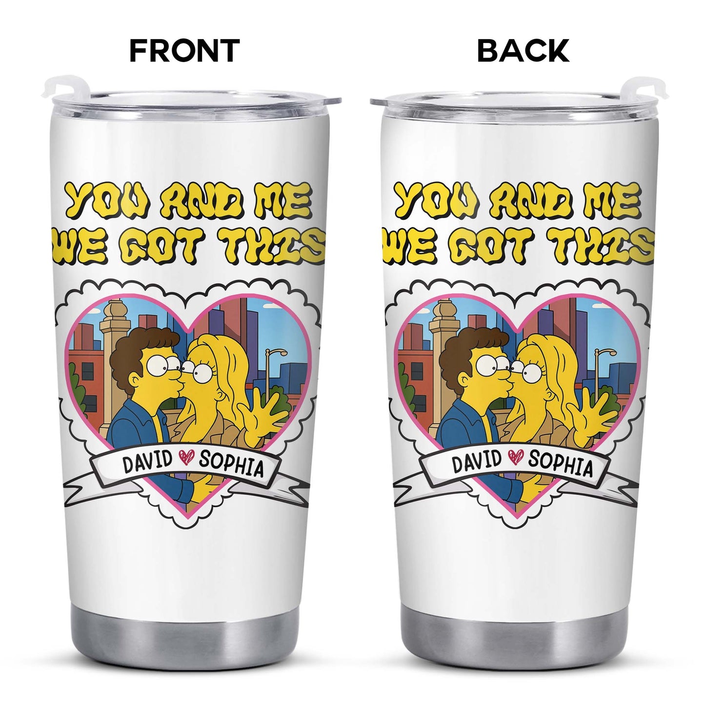 You And Me We Got This Heart And Cartoon Couple Tumbler Design