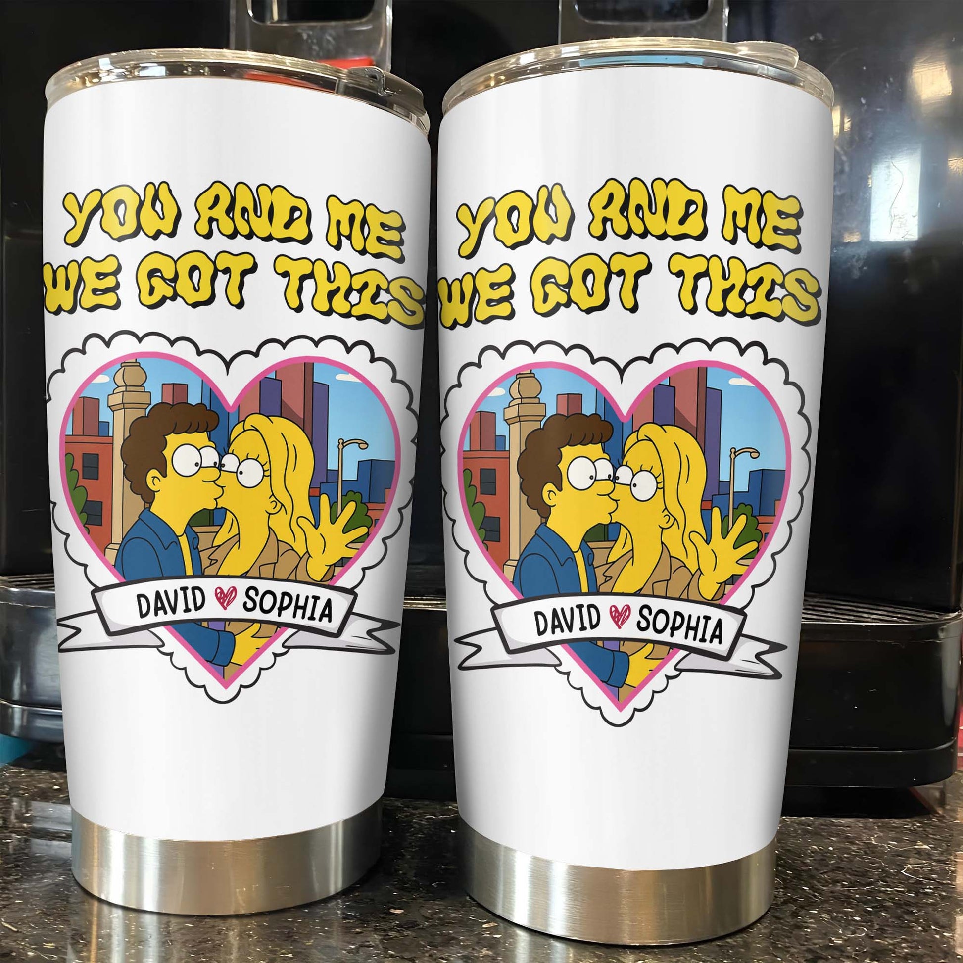 You And Me We Got This Heart And Cartoon Couple Tumbler Design