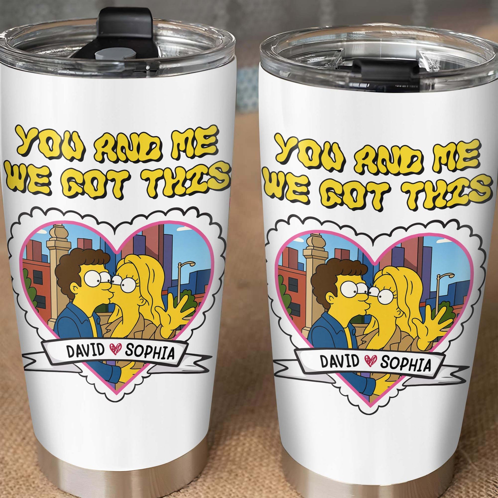 You And Me We Got This Heart And Cartoon Couple Tumbler Design
