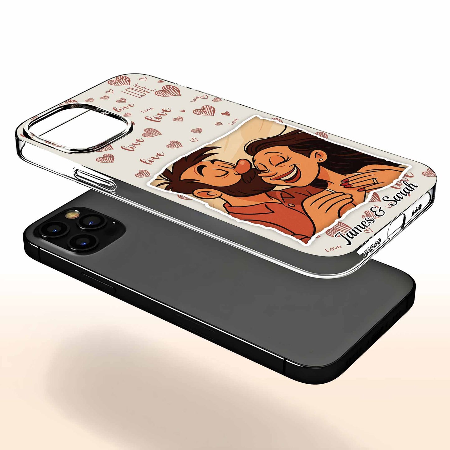 Entourez-vous d'amour, de cœurs et de couple - Coque de téléphone transparente personnalisée - CPL392_PHC