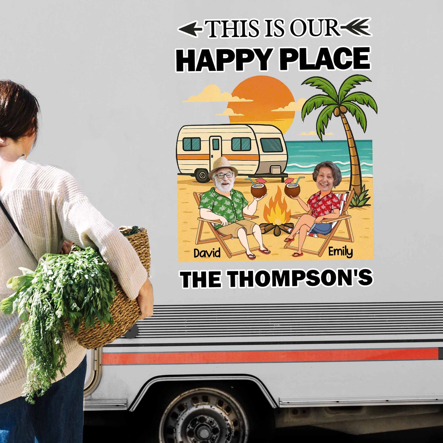 This Is Our Happy Place, Palm Trees, Camper Van, Campfire, Beach