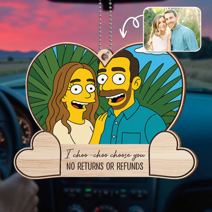 I Choo-Choo Choose You Cartoon Heart Ornament - Personalized Custom Wood Ornament, Car Hanging Ornament - CPL394_WCA