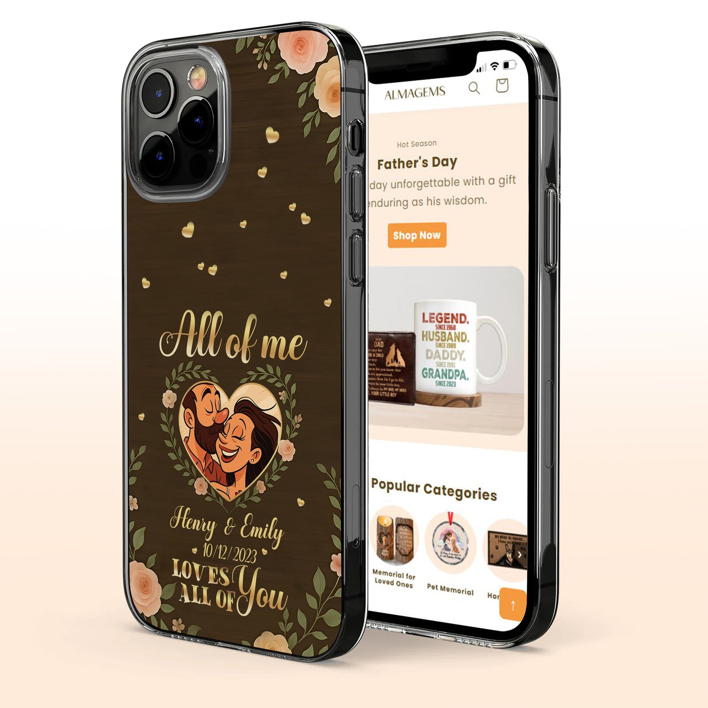All Of Me Loves All Of You, Hearts And Flowers - Personalized Clear Phone Case - CPL398_PHC