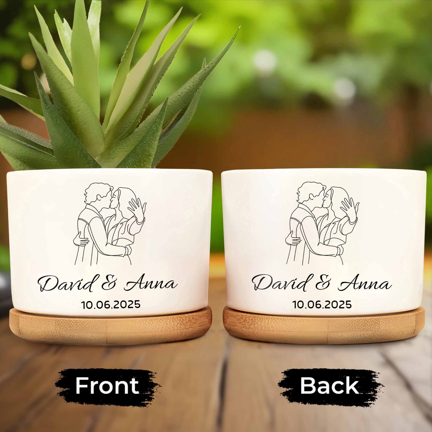 Personalize With Names And Date, Couple Embracing - Personalized Ceramic Plant Pot - CPL403_CEP